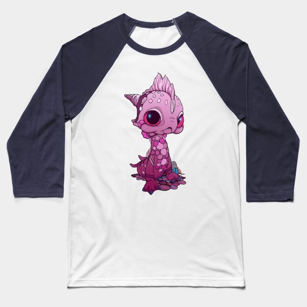 Wee Pink Baby Sea Monster Baseball T-Shirt by Bitty Bitey Ones